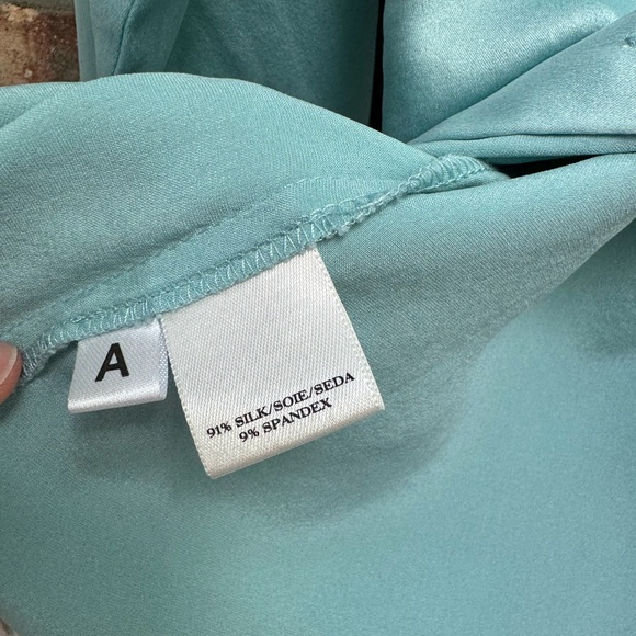 Light teal turquoise silk button up down long sleeve shirt blouse business - Picture 4 of 6
